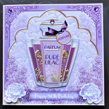 Lilac Floral Perfume 80th Birthday 7in Decoupage Topper by Davina Rundle