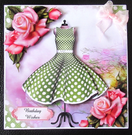 Green Polka Dot Flared Dress & Pink Roses by Davina Rundle