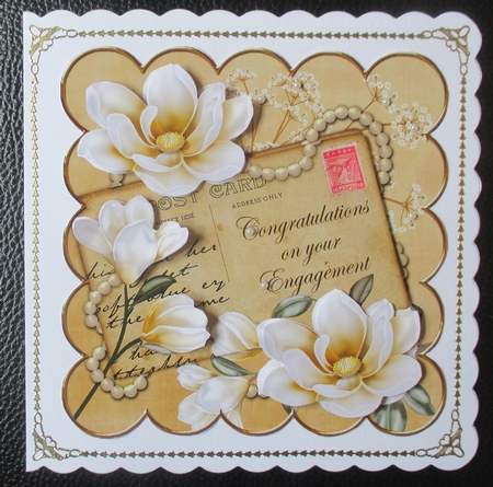 Cream Magnolia Engagement 6in Decoupage Topper by Davina Rundle