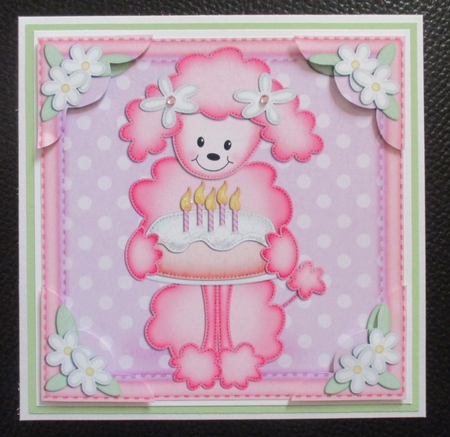 8 x 8 Bon Bon Poodle's Birthday Cake Scalloped Topper by Davina Rundle
