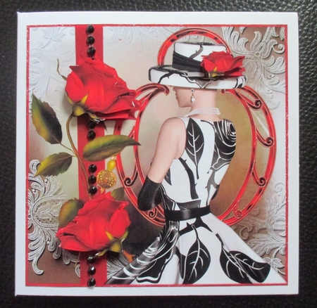 Beautiful Lady in Black and White & Red Roses by Davina Rundle