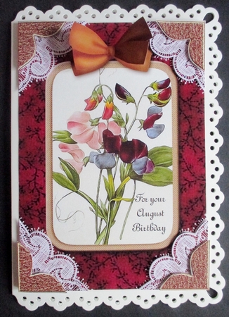 Sweet Peas A5 Decoupage Lace Card Front Step by Step by Davina Rundle