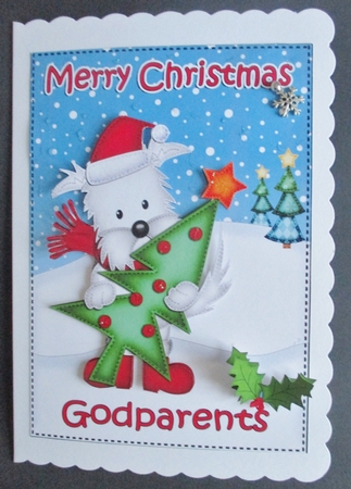 Xmas Godparents Westie Dog 5x7 3D Decoupage by Davina Rundle