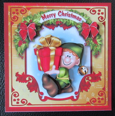 Christmas Elf with Gift Square Card Front by Davina Rundle