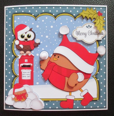 8x8 Xmas Bobbin Robin Snowball Fight Mini Kit 3D Decoupage by Davina Rundle