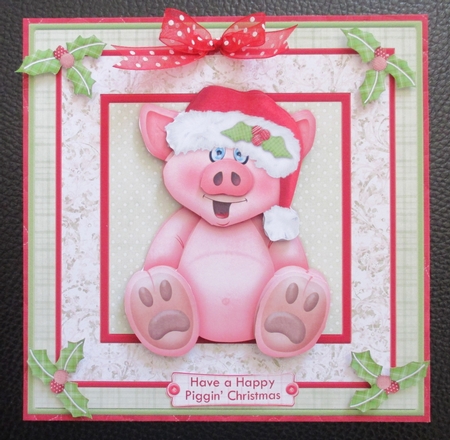Happy Piggin Christmas Card Topper & Decoupage by Davina Rundle