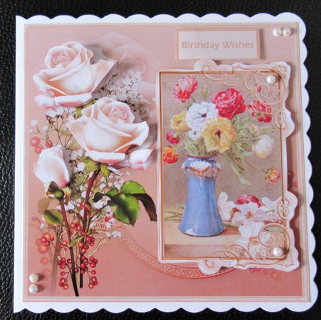Vase of Roses Card with Decoupage by Davina Rundle