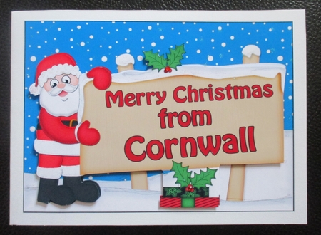 Xmas from Cornwall Santa Signpost 5x7 Easicut Decoupage by Davina Rundle