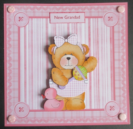 Baby Girl Teddy Bear Card with Decoupage by Davina Rundle
