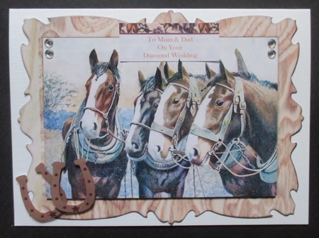 Lovely Vintage Shire Horses in Wooden Frame by Davina Rundle