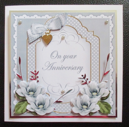 Silver Magnolia Anniversary Fancy 7in Decoupage Topper by Davina Rundle