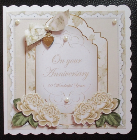 Cream Rose Anniversary Fancy 7in Decoupage Topper by Davina Rundle