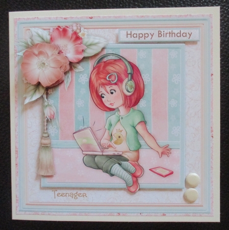 Teen Gadgets Girl Birthday Card Topper & Decoupage by Davina Rundle