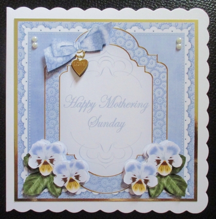 Pale Blue Pansy Mothering Sunday Fancy 7in Decoupage Topper by Davina Rundle