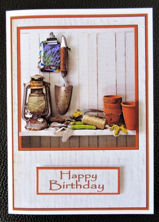 The Shelf in the Potting Shed - Male Card Front by Davina Rundle