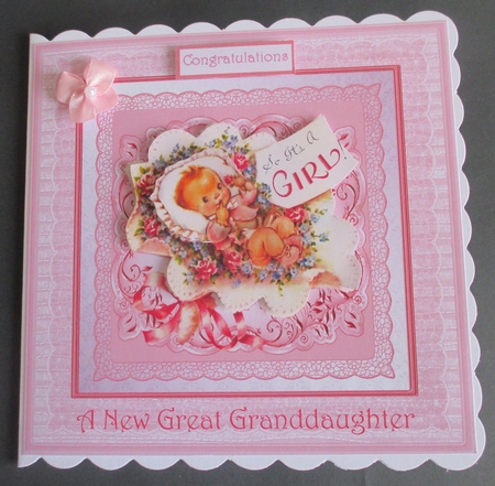 Vintage Baby Girl 7x7 Card and Decoupage by Davina Rundle