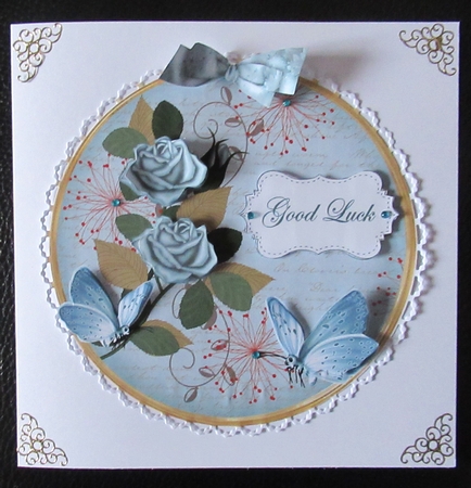 Dteal Rose Good Luck 7in Circle Decoupage Topper by Davina Rundle