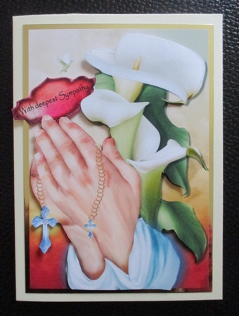 Praying Hands and Calla Lilies Religious or Sympathy Card by Davina Rundle