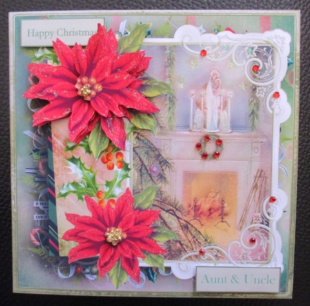 The Fireplace 7x7 Card with Poinsettia Decoupage by Davina Rundle