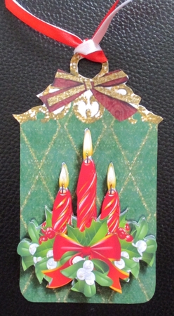 Vintage Tag with Bow, Candles, Holly and Robins by Davina Rundle