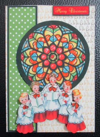 Vintage Boy Christmas Carolers Card Front by Davina Rundle