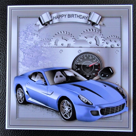 Blue Car and Speedo 8in x 8in Decoupage Mini Kit by Davina Rundle