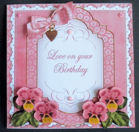 Pink Pansy Love on Birthday Fancy 7in Decoupage Topper by Davina Rundle