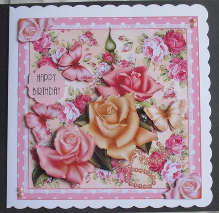 Pink Rose Floral Flutter Card Front Kit by Davina Rundle