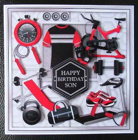 Male Fitness Equipment 8in x 8in Decoupage Mini Kit by Davina Rundle