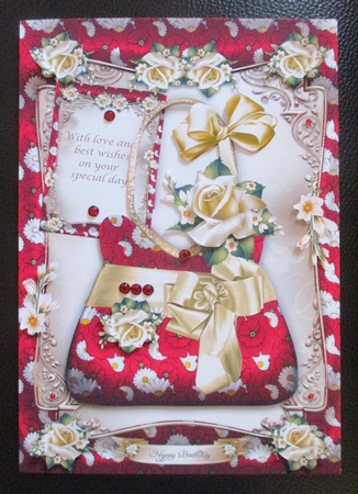 Silk Red Cream Handbag with Roses Card Mini Kit by Davina Rundle