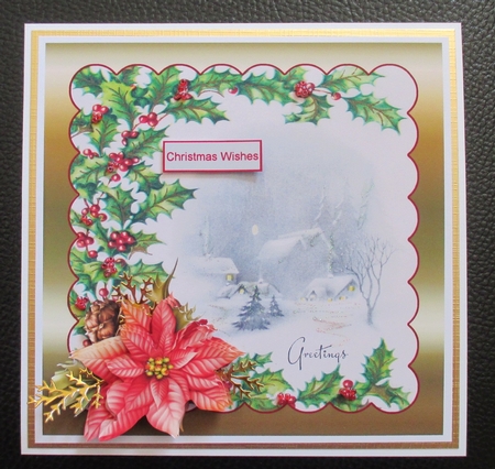 Holly and Poinsettias 6x6 Card with Decoupage by Davina Rundle