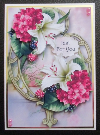 Pink Lily Bouquet On Golden Frame by Davina Rundle