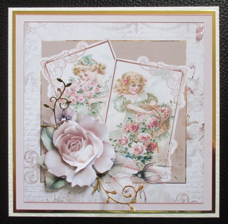 Basket of roses 7x7 card with decoupage by Davina Rundle