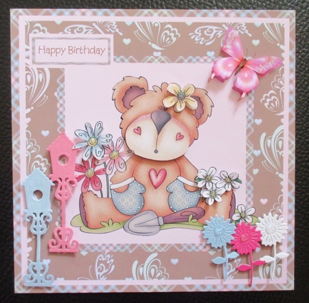 Multi purpose card with decoupage gardener teddy & butterfly by Davina Rundle