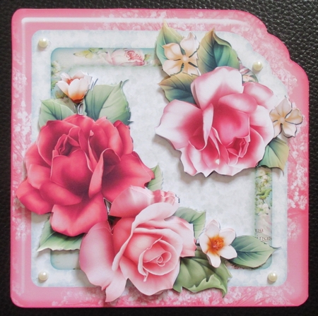 Pink Roses Large Scalloped Corner Card Kit by Davina Rundle
