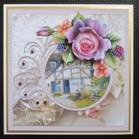 Village pub 7x7 card with decoupage by Davina Rundle