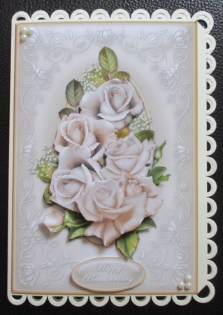 Cream Roses In Rose Frame Card Front by Davina Rundle