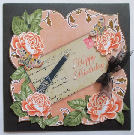 Peach Rose Happy Birthday 8in Fancy Rose Topper by Davina Rundle
