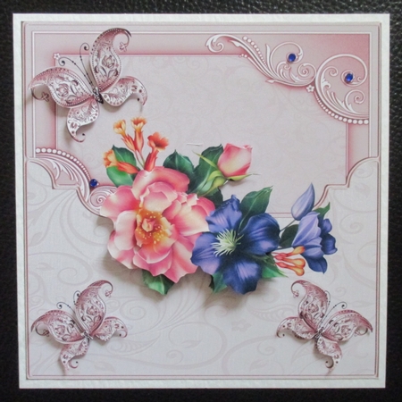 Spring flowers 7x7 card with decoupage by Davina Rundle