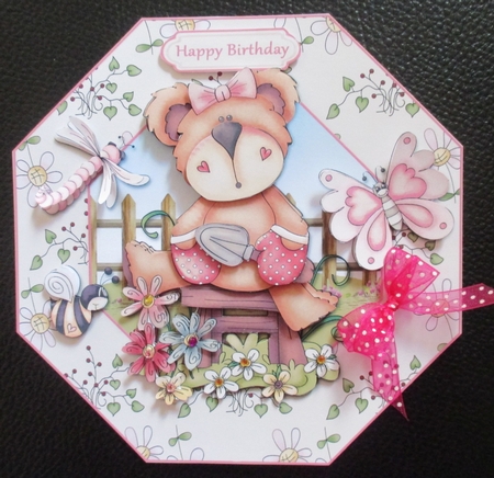 Gardening Bear Large Octagonal Card Kit by Davina Rundle