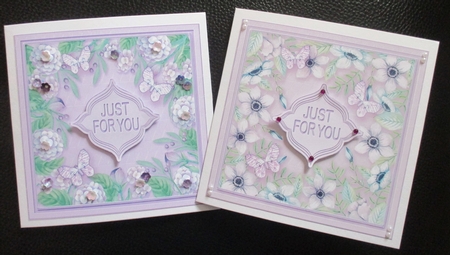 Lilac Floral with Butterflies 5in x 5in Card Fronts by Davina Rundle