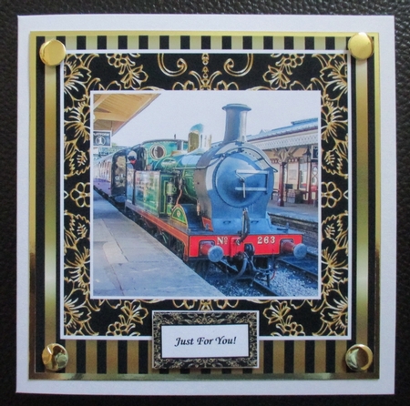 Black Gold Steam Train - Square Card Topper & Sentiments by Davina Rundle