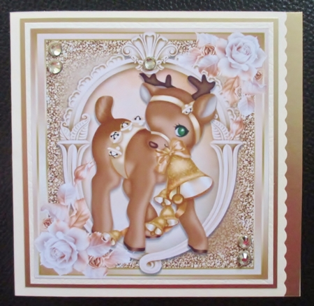 Golden Reindeer With Roses 8x8 by Davina Rundle