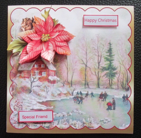 frozen pond at Christmas 5.5x5.5 card with decoupage by Davina Rundle