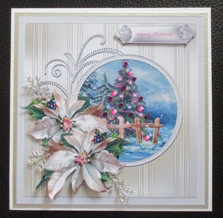 Christmas tree lights 7x7 card with decoupage by Davina Rundle