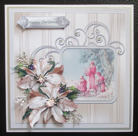 While shepherds watch 7x7 card with decoupage and sentiment tags by Davina Rundle