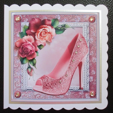 Beautiful Burnt Orange Shoe With Roses 8x8 by Davina Rundle