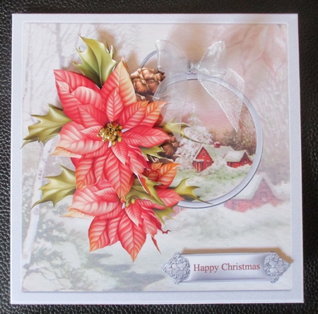 Vintage Christmas and poinsettias 7x7 card with decoupage by Davina Rundle