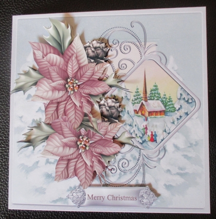 Vintage Christmas church 7x7 card with decoupage by Davina Rundle