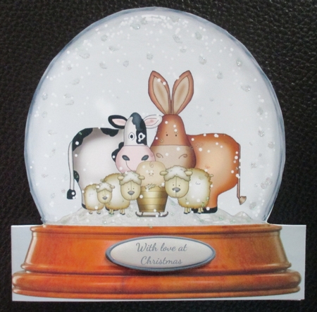 SNOW GLOBE ANIMALS AT THE CRIB QUICK CHRISTMAS CARD by Davina Rundle